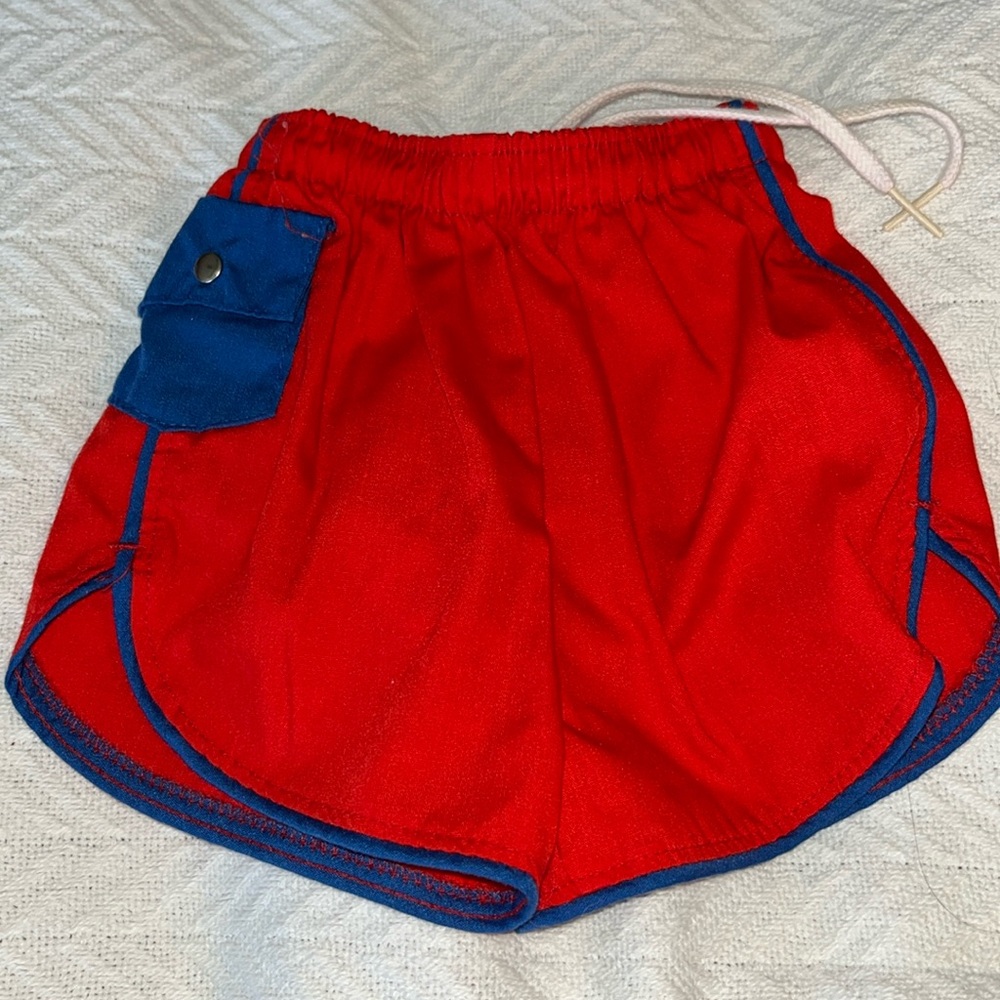 Vtg Health-tex Beach Babies Red with Blue Trim Swimming Trunks 18 Months